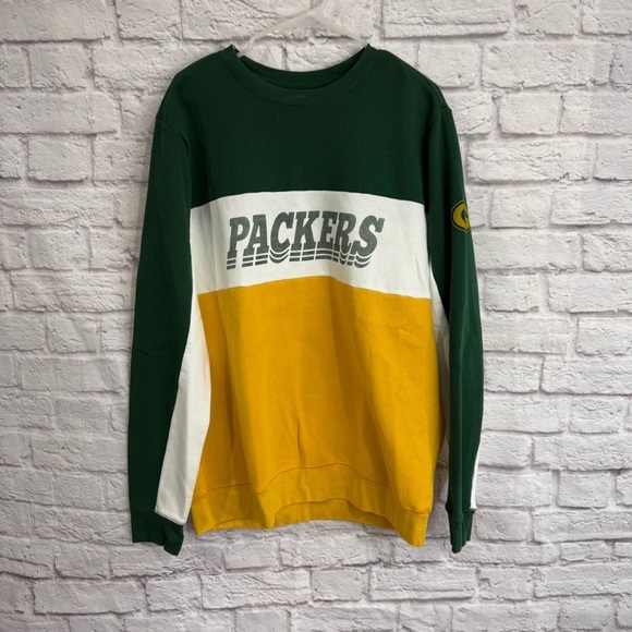 Green Bay Packers Junk Food Green/Gold Color Block Pullover Sweatshirt Mens XL - Picture 1 of 6